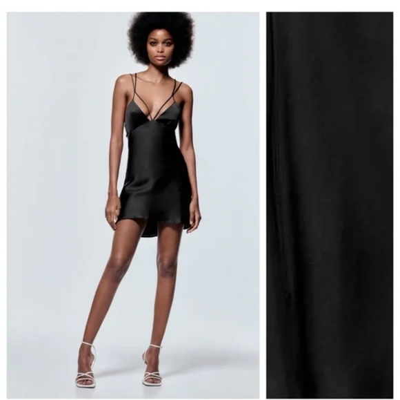 Zara Sleek Black Strappy Mini Dress - Picture 2 of 6